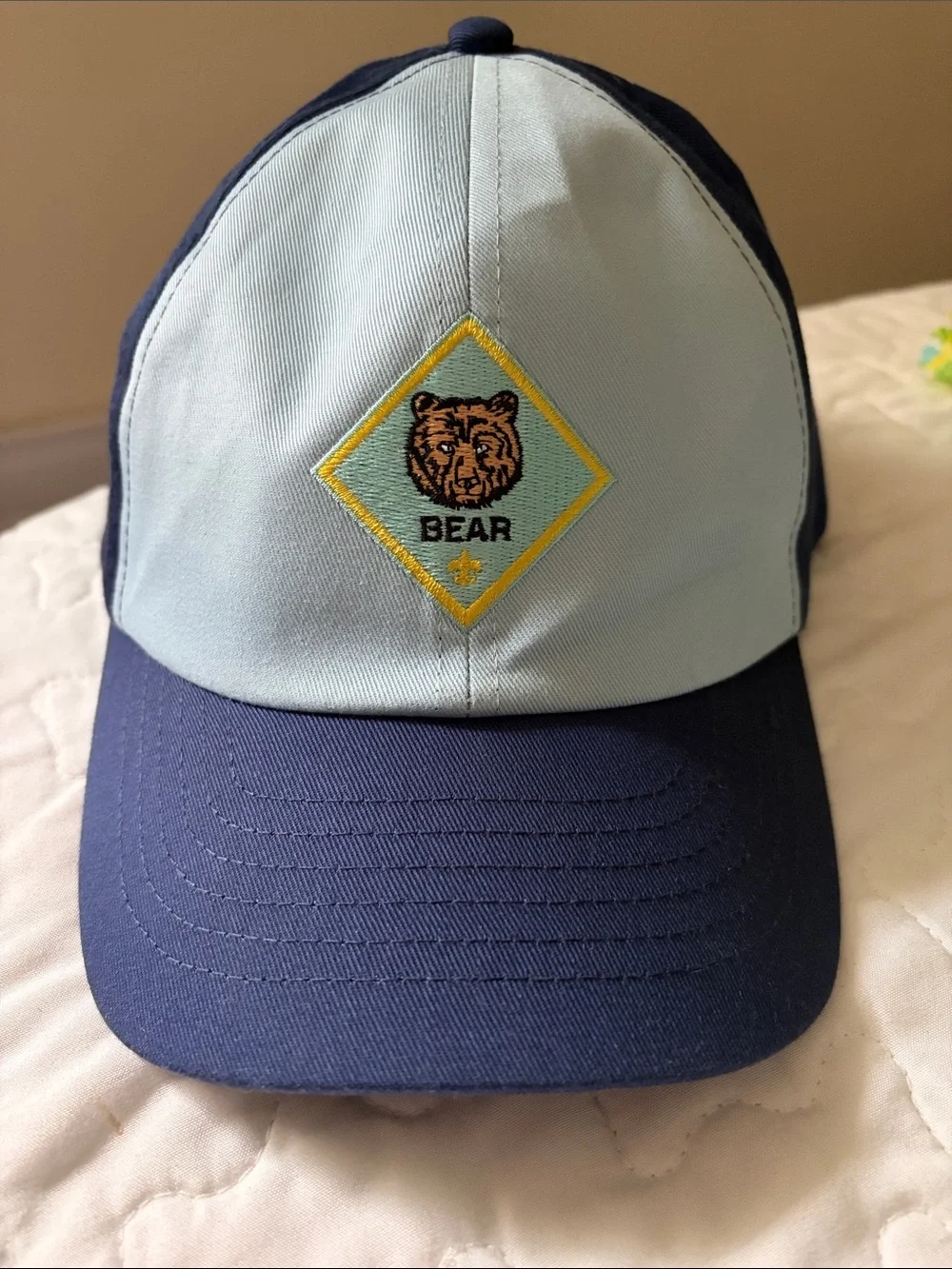 Kids Two-Tone Light Blue and Navy Bear Baseball Cap